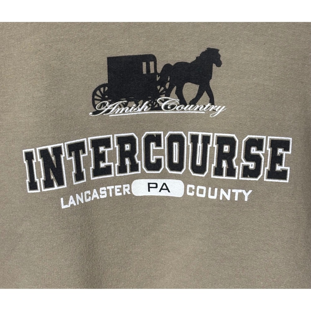 Jerzees Lancaster PA Amish Country Intercourse Hoodie Sweatshirt Mens M Tan - Picture 2 of 6